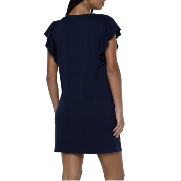 Liverpool Flutter Sleeve Dress In Cosmic Navy S - Picture 4 of 10